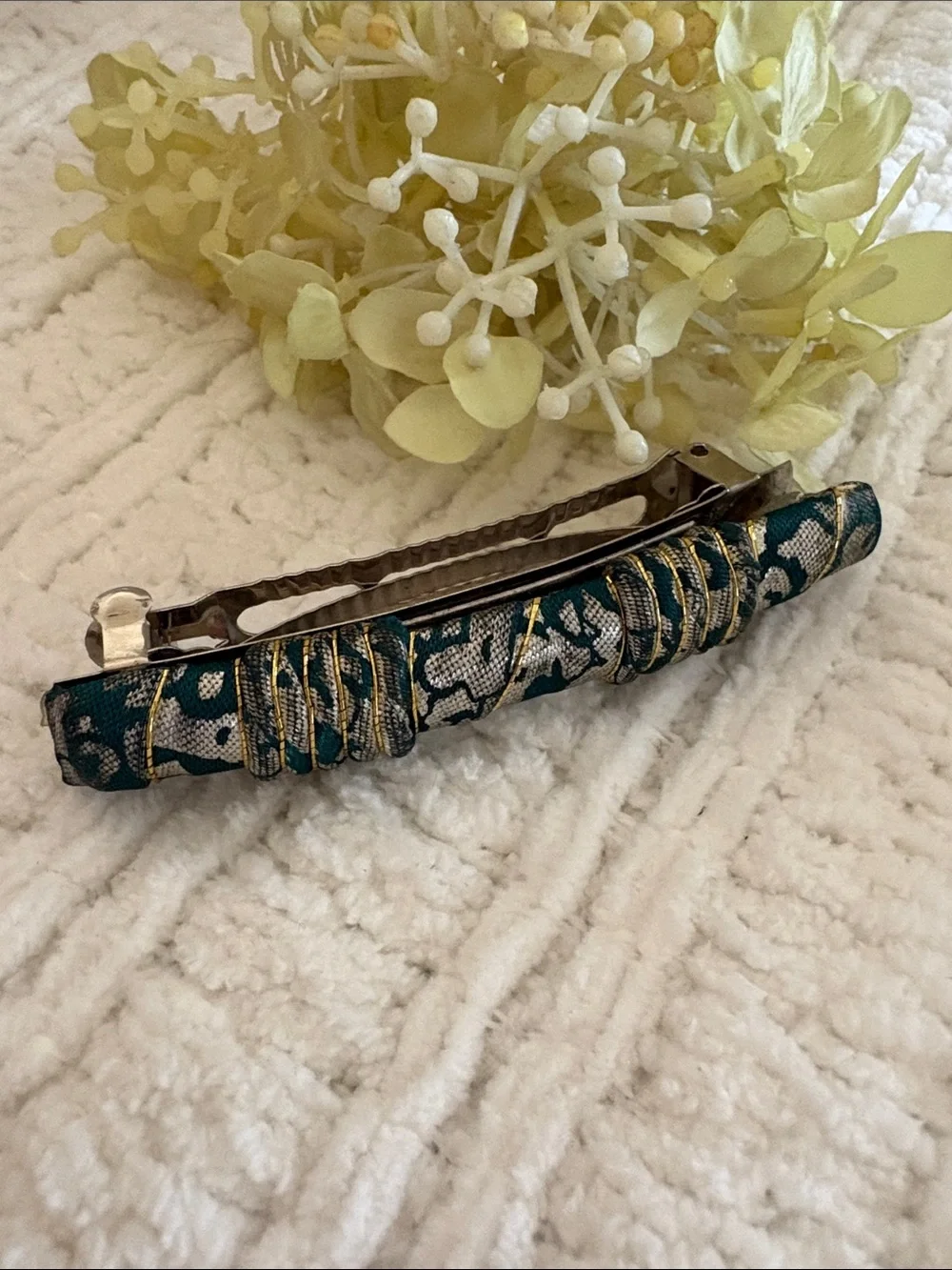 Black and Gold and Green Cloth Barrette